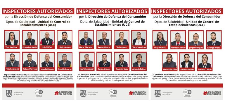 Municipalidad comparte la lista de inspectores habilitados.