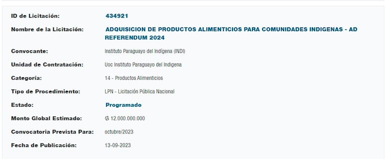 El llamado a licitación de  alimentos vía DNCP para los indígenas está en evaluación.