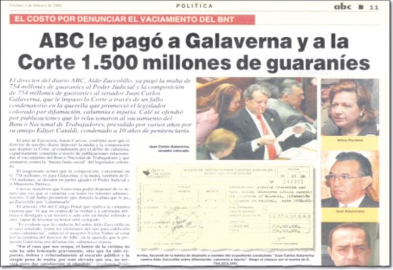 La denuncia que había realizado ABC Color por el vaciamiento del BNT costó  una millonaria multa a nuestro director.