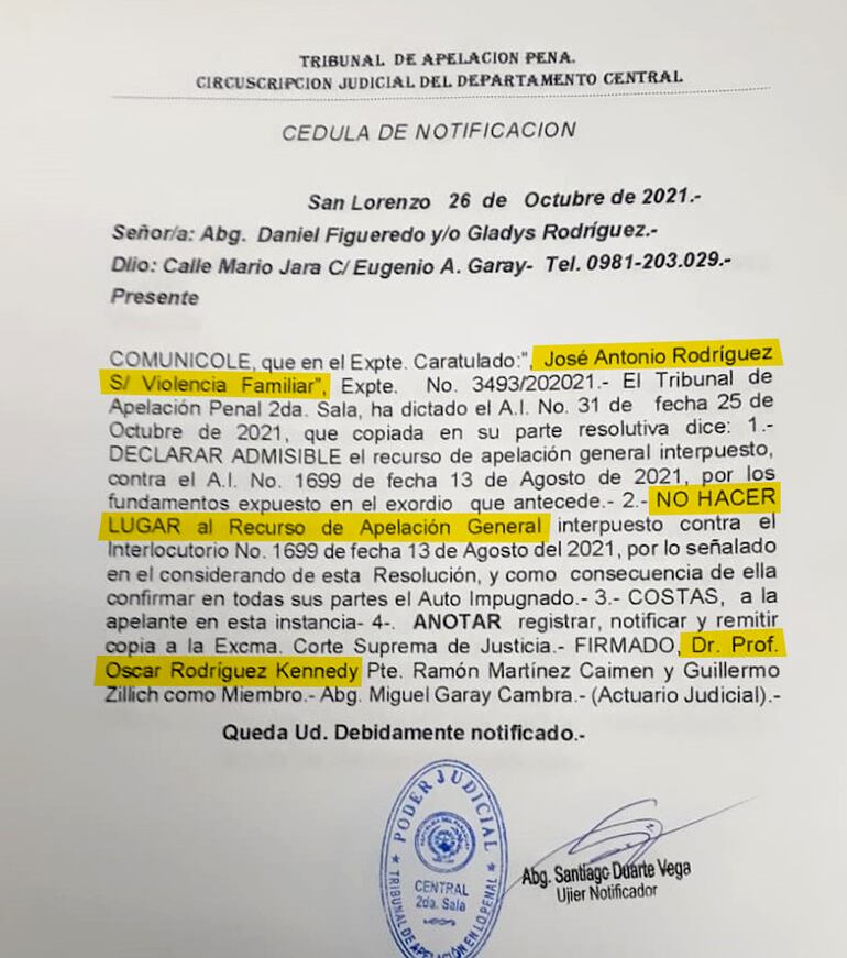 Desestimación de la denuncia de violencia fue firmada por el padre de José Rodríguez.