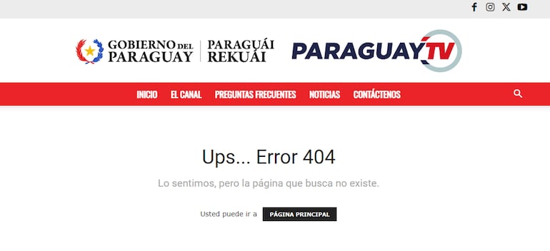 La página web de Paraguay TV con fallas.