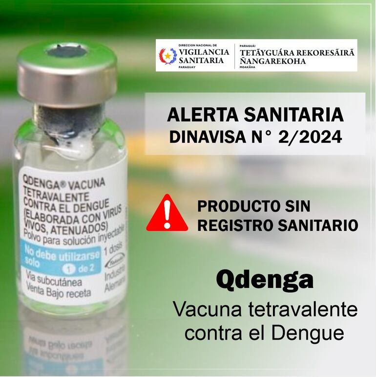 Imagen de la vacuna que aparece en el posteo de la Dinavisa sobre la vacuna Qdenga contra el dengue sin registro sanitario.