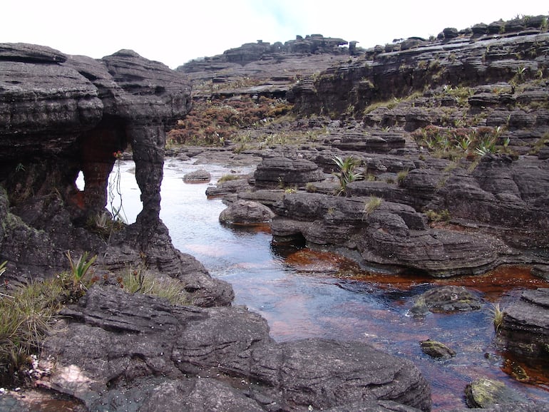 Formaciones de piedra y rocas en un arroyo en el camino de escalada del Monte Roraima en Venezuela.