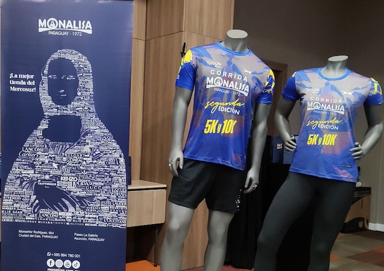 Remeras que recibirán los participantes de la “Corrida Monalisa 2023”, que se realiza este domingo en Ciudad del Este.