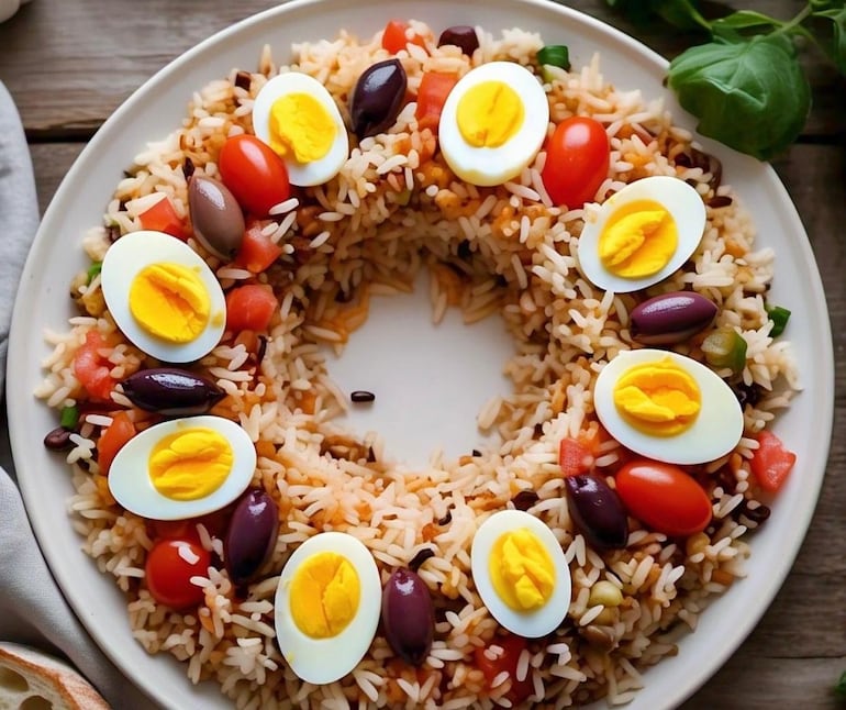 Anillo de arroz primavera. Imagen generada con IA.