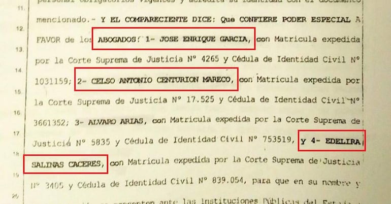 Facsímil del documento donde aparecen los nombres de los abogados. 