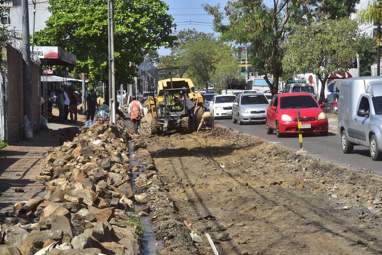 Obras en la avenida Fernando de la Mora.