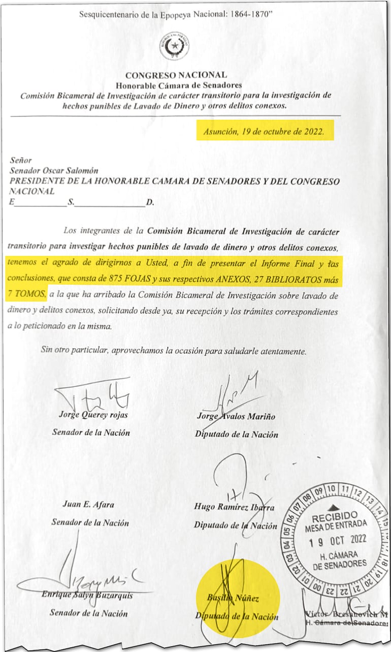 El documento publicado ayer por Querey y en el cual se observa la firma de Bachi Núñez.