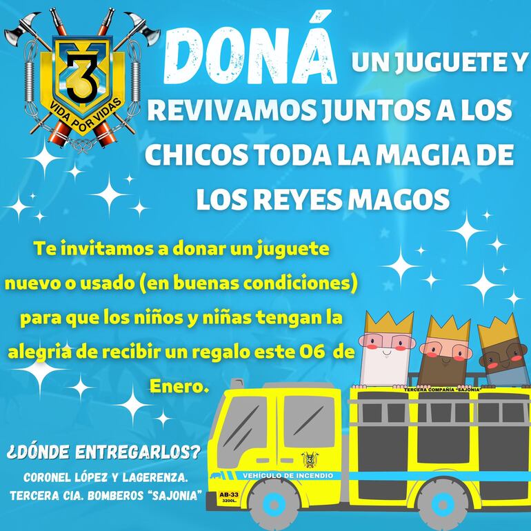 Bomberos de Sajonia reciben donación de juguetes para regalar por reyes magos.