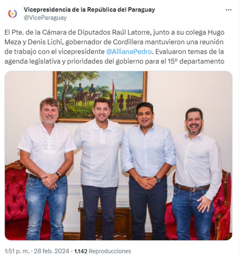 Reunión entre Denis Lichi, Pedro Alliana. Hugo Meza y Raúl Latorre.