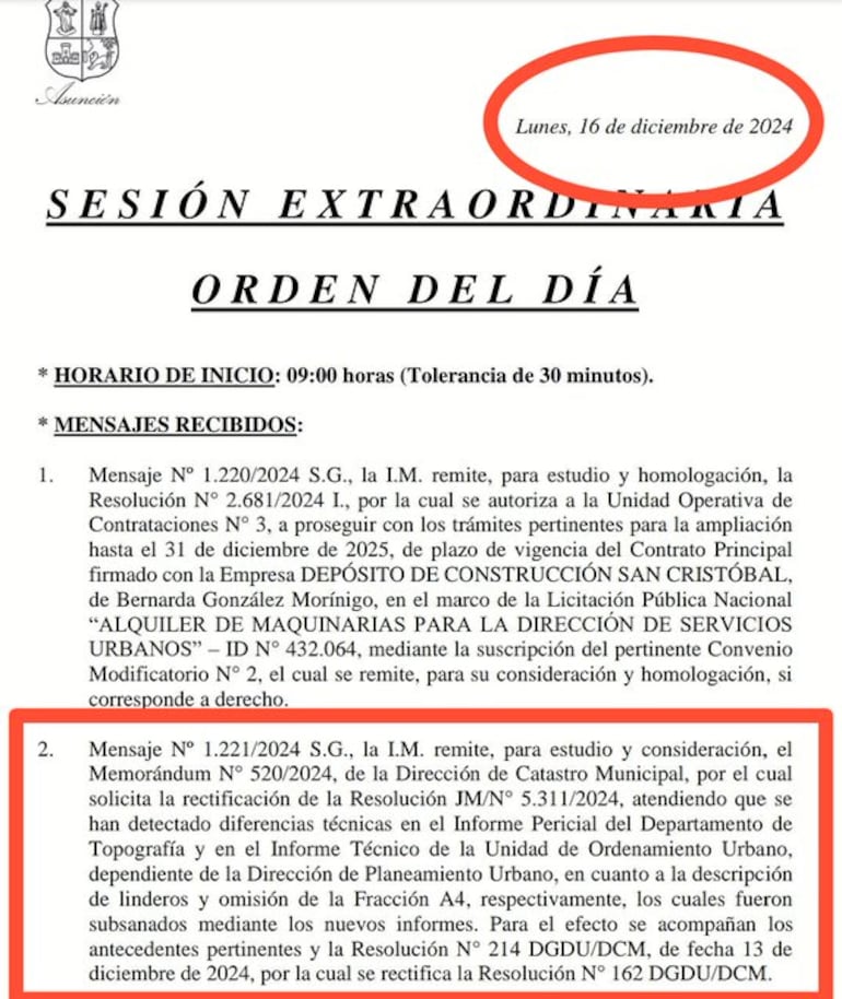 La Junta Municipal de Asunción tendrá una sesión extraordinaria para tratar los errores técnicos detectados en los documentos para la subasta de la Costanera.