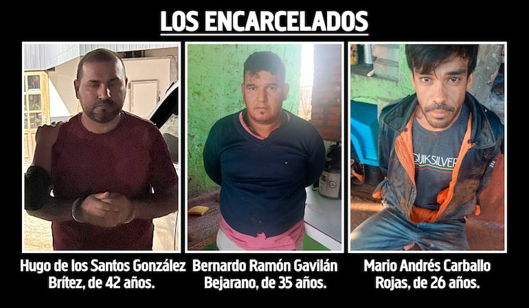 Hugo de los Santos González Brítez, Bernardo Ramón Gavilán Bejarano y Mario Andrés Carballo Rojas, encarcelados como cómplices del homicidio.