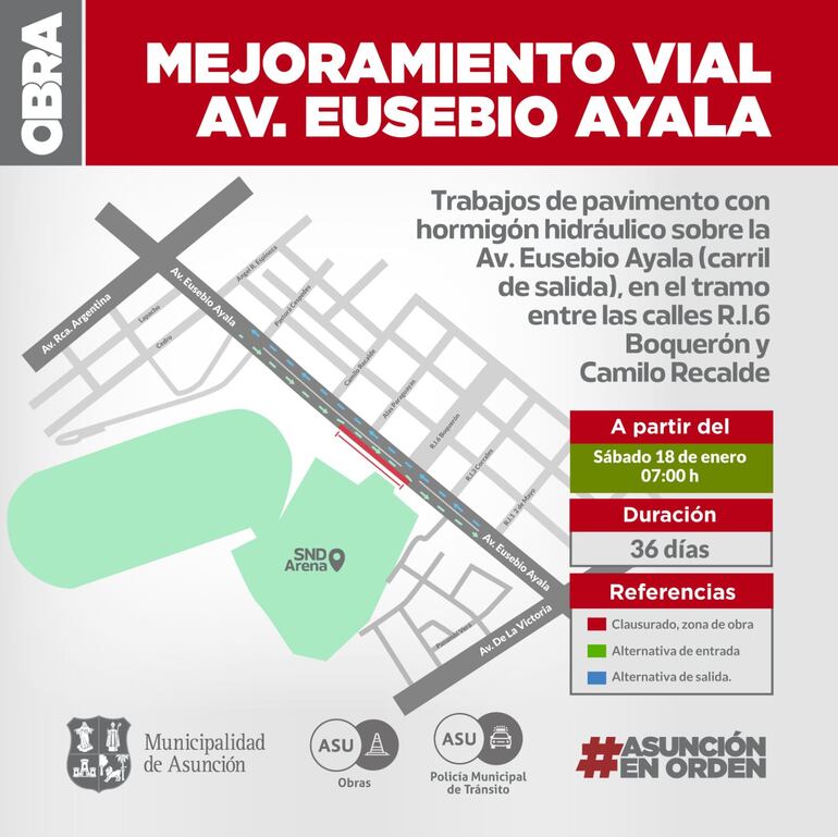 Infografía publicada por la Municipalidad de Asunción con respecto a las obras frente a la SND.