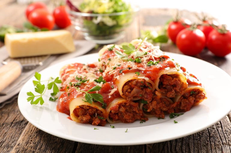 Canelones de carne.