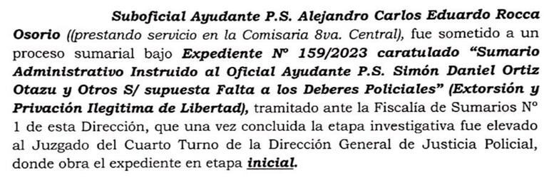 Antecedente del suboficial ayudante Alejandro Carlos Eduardo Rocca Osorio, en la Dirección de Asuntos Internos de la Policía.