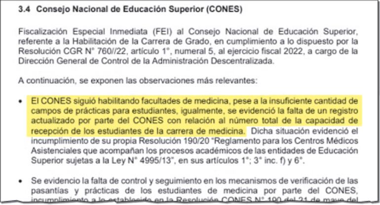 Resumen de los hallazgos de la Contraloría durante la Fiscalización Especial Inmediata (FEI) en el Consejo de Educación Superior.