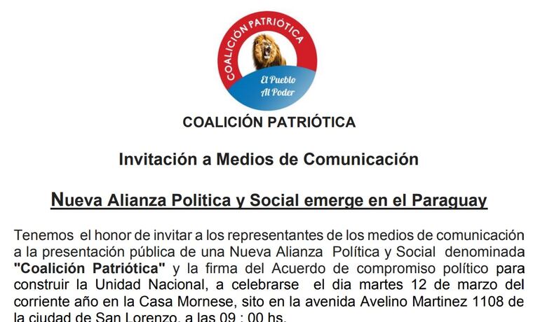 Anuncio del lanzamiento del nuevo frente político.