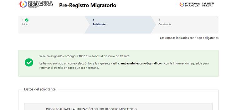 Pre Registro Migratorio en línea, disponible en la página web de la Dirección de Migraciones.