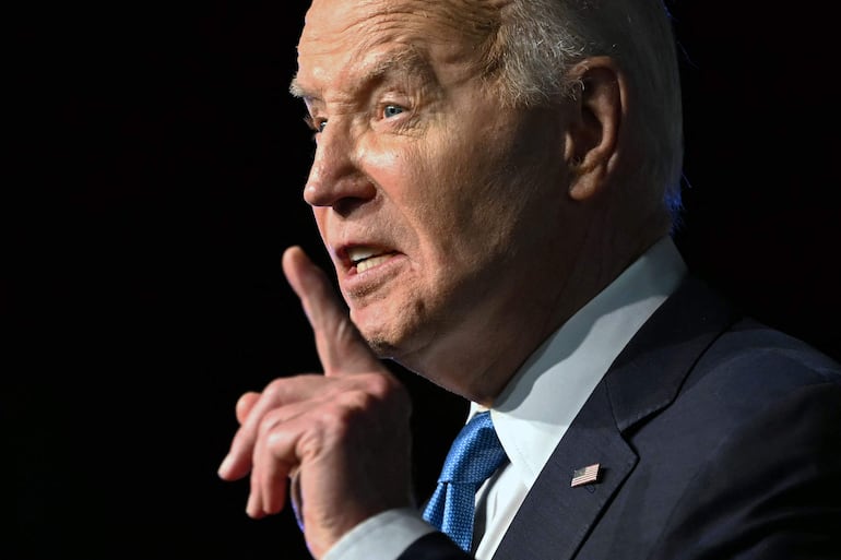 El Presidente DE LOS ESTADOS UNIDOS, Joe Biden, habla durante la "Cena anual del Fondo de Lucha por la Libertad" de la sucursal de Detroit de la NAACP en Detroit, Michigan, el 19 de mayo de 2024.