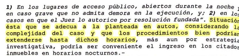 Fragmentos de los documentos publicados por el senador Rafael Filizzola en su cuestionamiento a la orden del juez Osmar Legal sobre el allanamiento a la casa del diputado Eulalio Lalo Gomes.