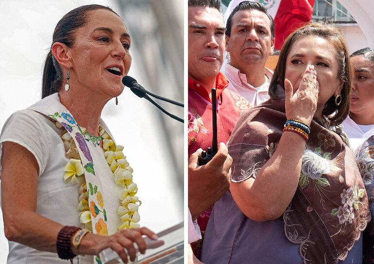 Combo de fotografías en la que se observa a las candidatas a la presidencia de México la oficialista, Claudia Sheinbaum (i) y la opositora Xóchitl Gálvez (d).