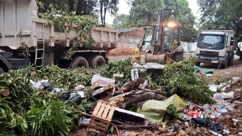 Camiones de la Municipalidad de Asunción acuden a diario, pero destruyen las veredas.