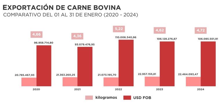 Volante informativo del Senacsa, sobre las exportaciones de carne bovina en enero 2024