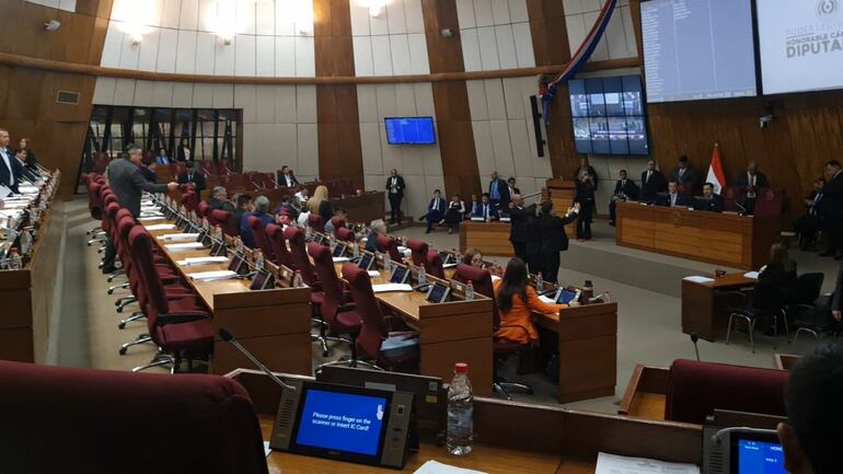 Sala casi vacía de Diputados durante convocatoria ordinaria,  que quedó sin quorum por irresponsabilidad de la mayoría.