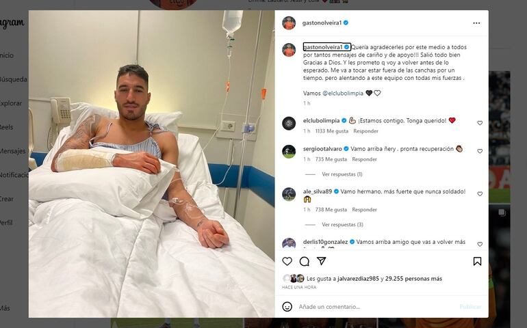 El mensaje de Gastón Olveira, jugador de Olimpia, después de la operación del cúbito del brazo derecho.