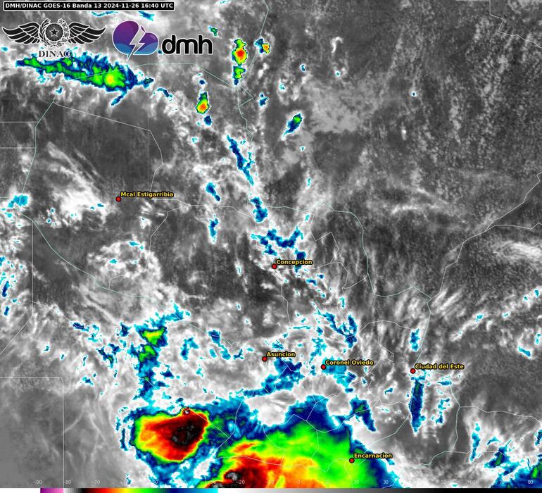 Núcleos de tormentas sobre el territorio nacional.