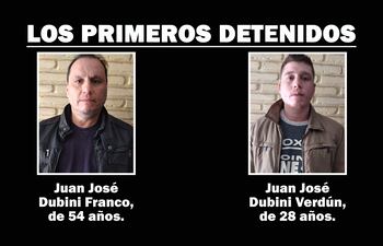 Juan José Dubini Franco y su hijo Juan José Dubini Verdún, los primeros detenidos tras el hallazgo de 3.418 kilos cocaína entre bolsas de azúcar, en Fernando de la Mora, en el 2021.