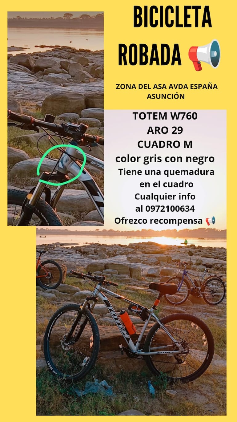 Flyer que comparte el joven para recuperar su bicicleta.